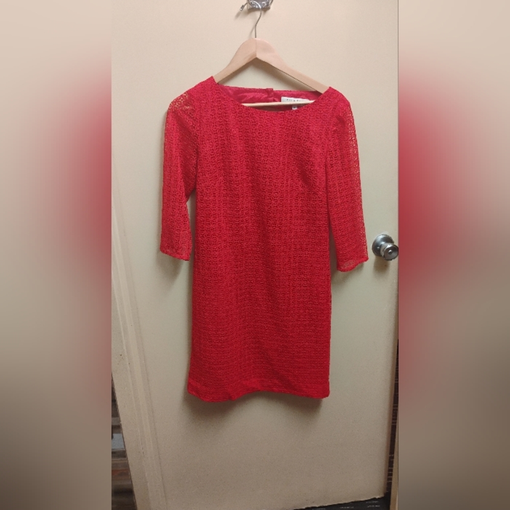 Trina Turk Womens Red Lace Shift Dress Sz 8
